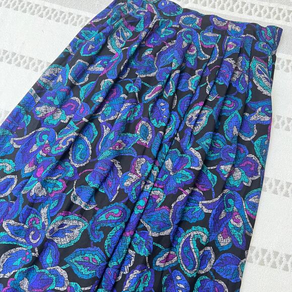 Vintage Ambiance Floral Print Peplum Hem Straight Skirt Blue Purple Women's M - Picture 8 of 11